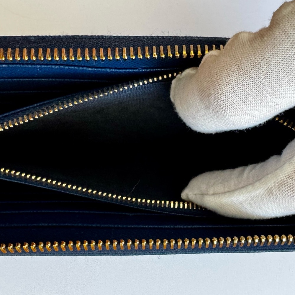 Excellent Blue Prada Zip-Around Wallet with Gold Accents - Picture 9 of 9